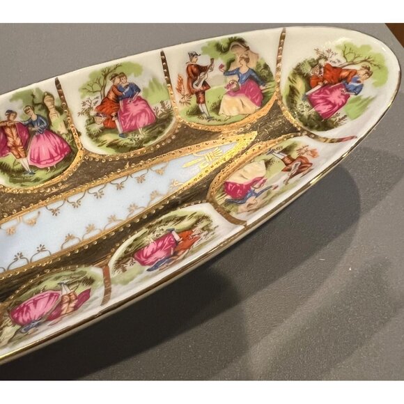 Vintage Royal Vienna 1102 Oval Serving/Relish‎ Tray Courting Couples Gold Trim - Picture 3 of 10